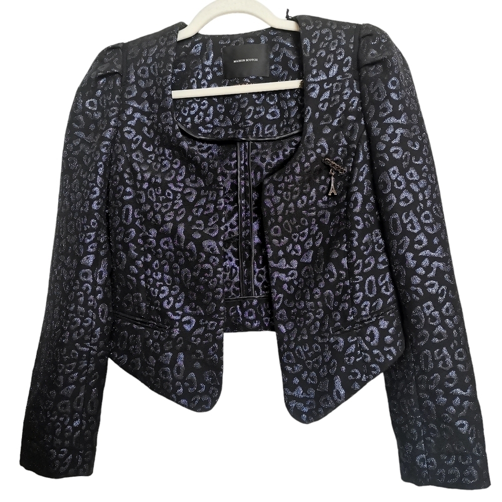 Maison Scotch Metallic Jacquard Open Face Blazer